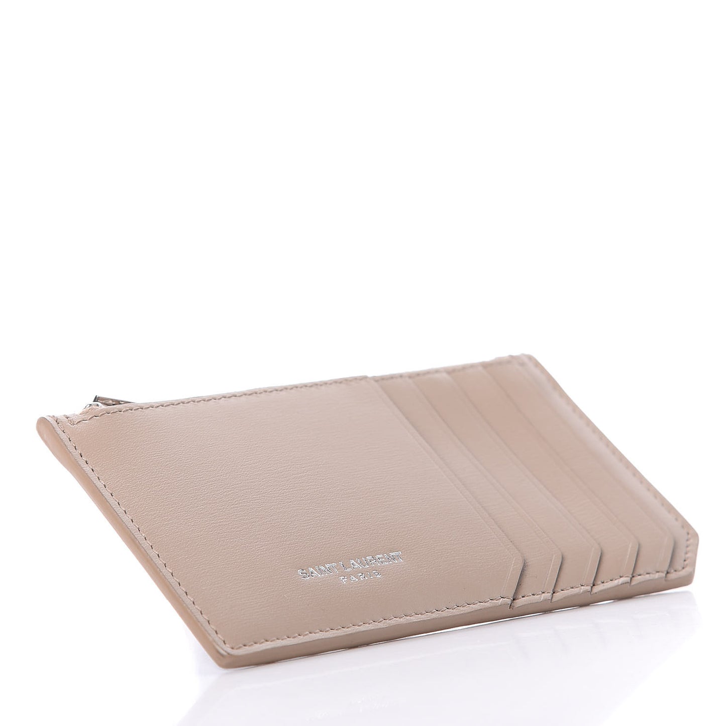 Calfskin 5 Fragments Zip Pouch Card Holder Nude