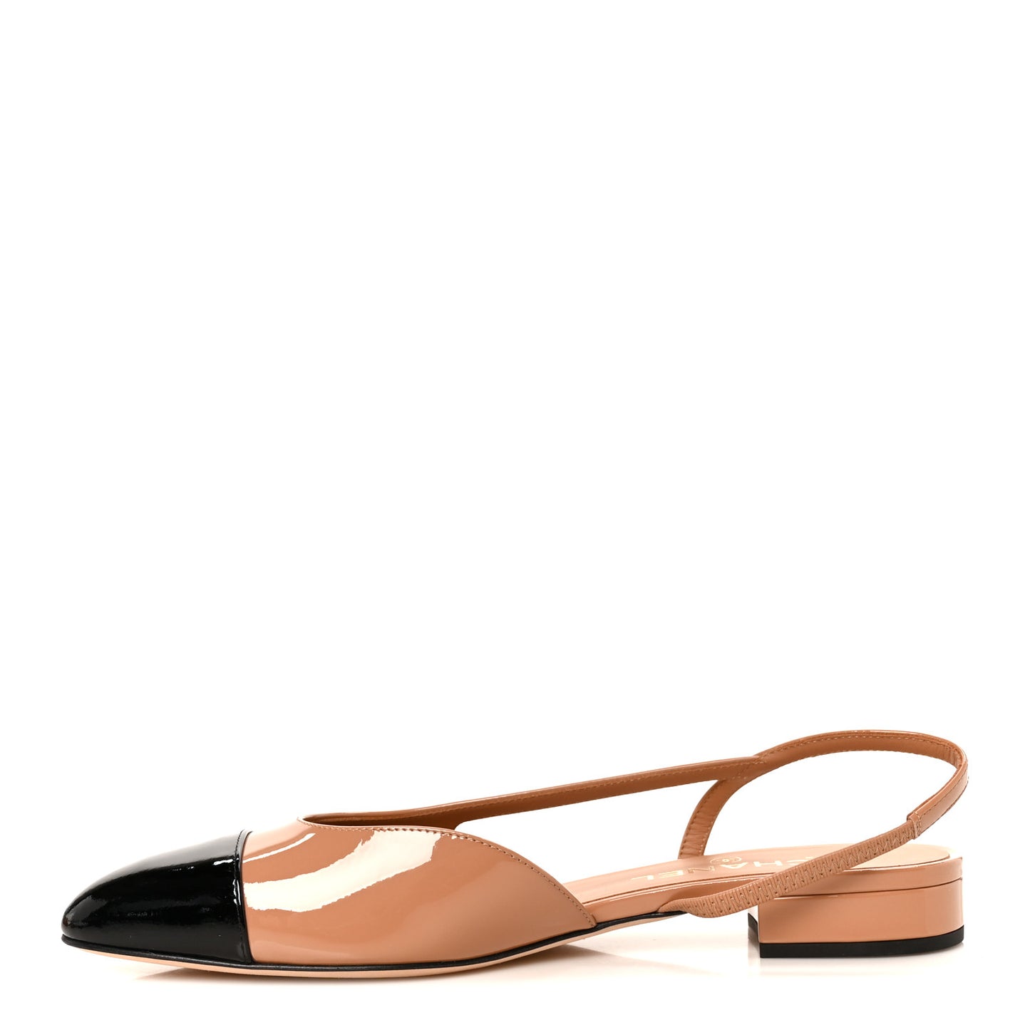 Patent Calfskin Cap Toe CC Slingback Sandals 39 Dark Beige Black