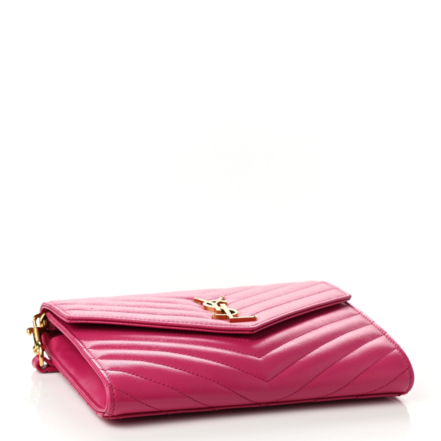 Grain De Poudre Matelasse Chevron Monogram Envelope Clutch Fuchsia