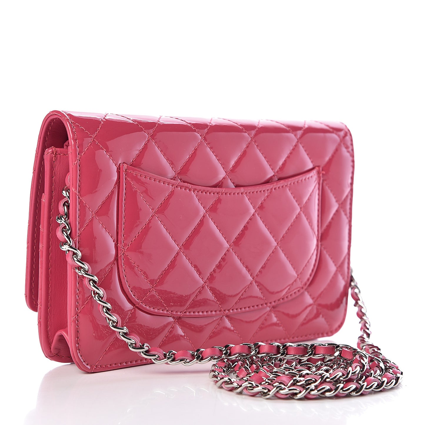 Patent Quilted Wallet On Chain WOC Pink