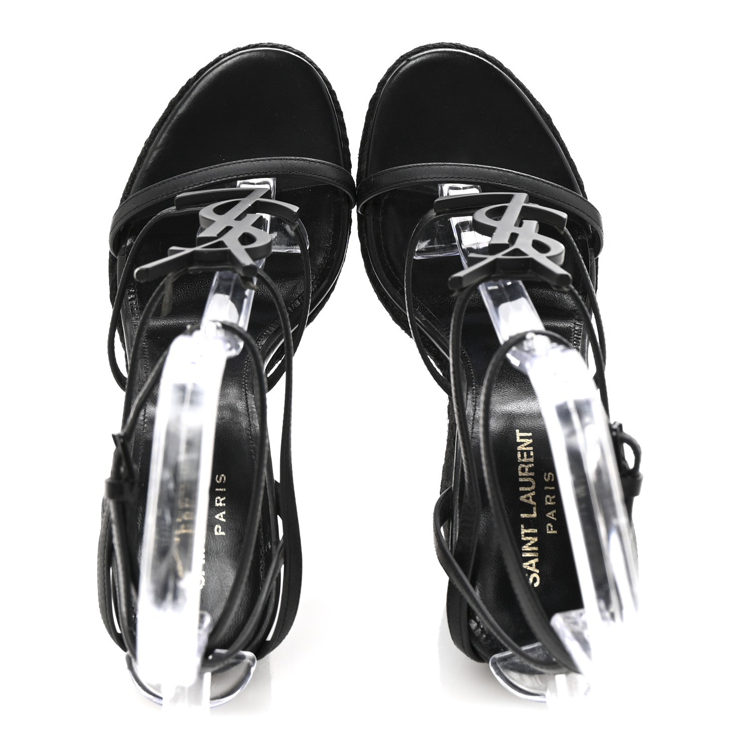 Saint Laurent Calfskin Cassandra Espadrille 105 Wedges 37.5 Black 2 of 9