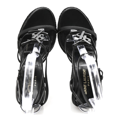 Saint Laurent Calfskin Cassandra Espadrille 105 Wedges 37.5 Black 2 of 9