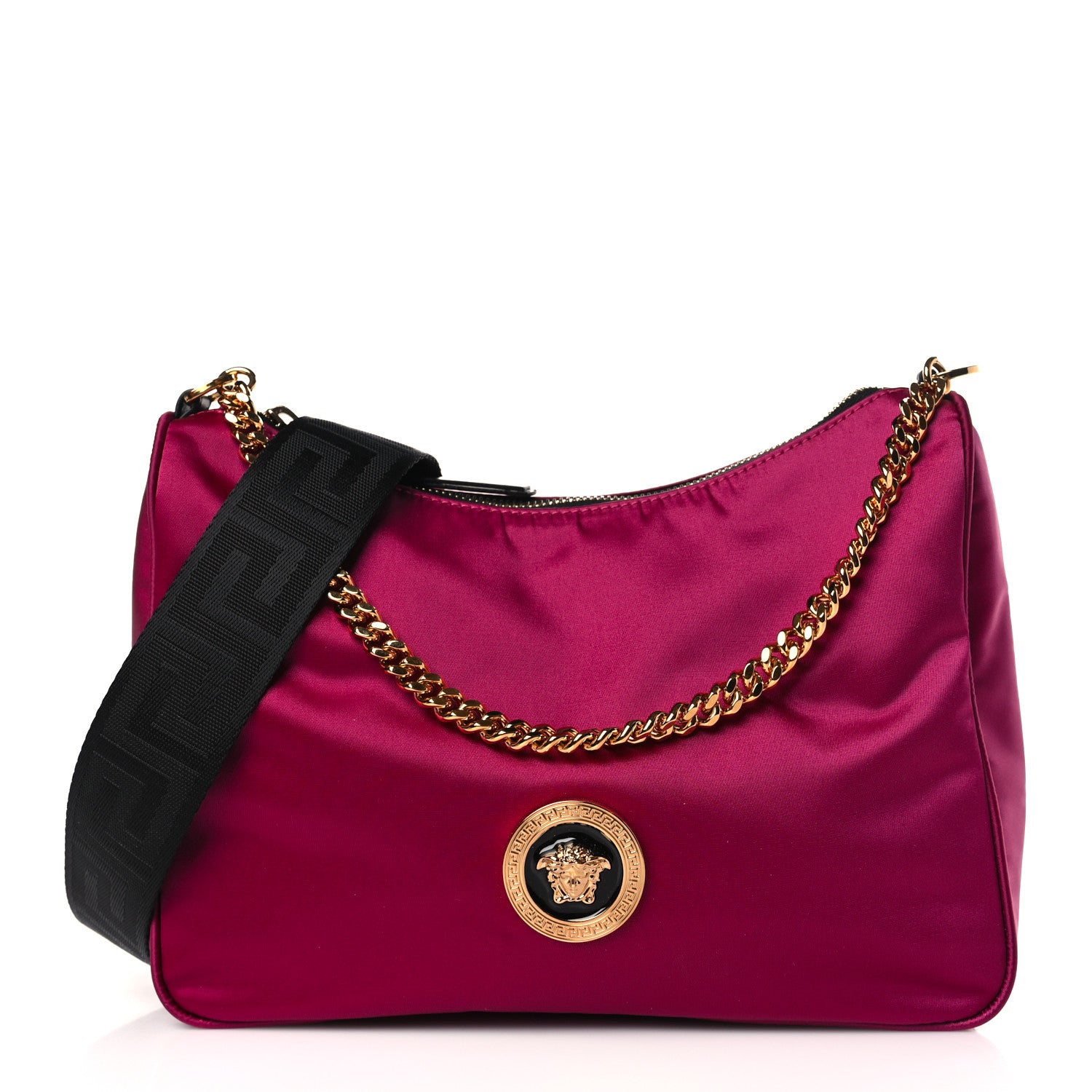 Versace Nylon Tribute Chain Crossbody Shoulder Bag Dark Pink Black 1 of 8