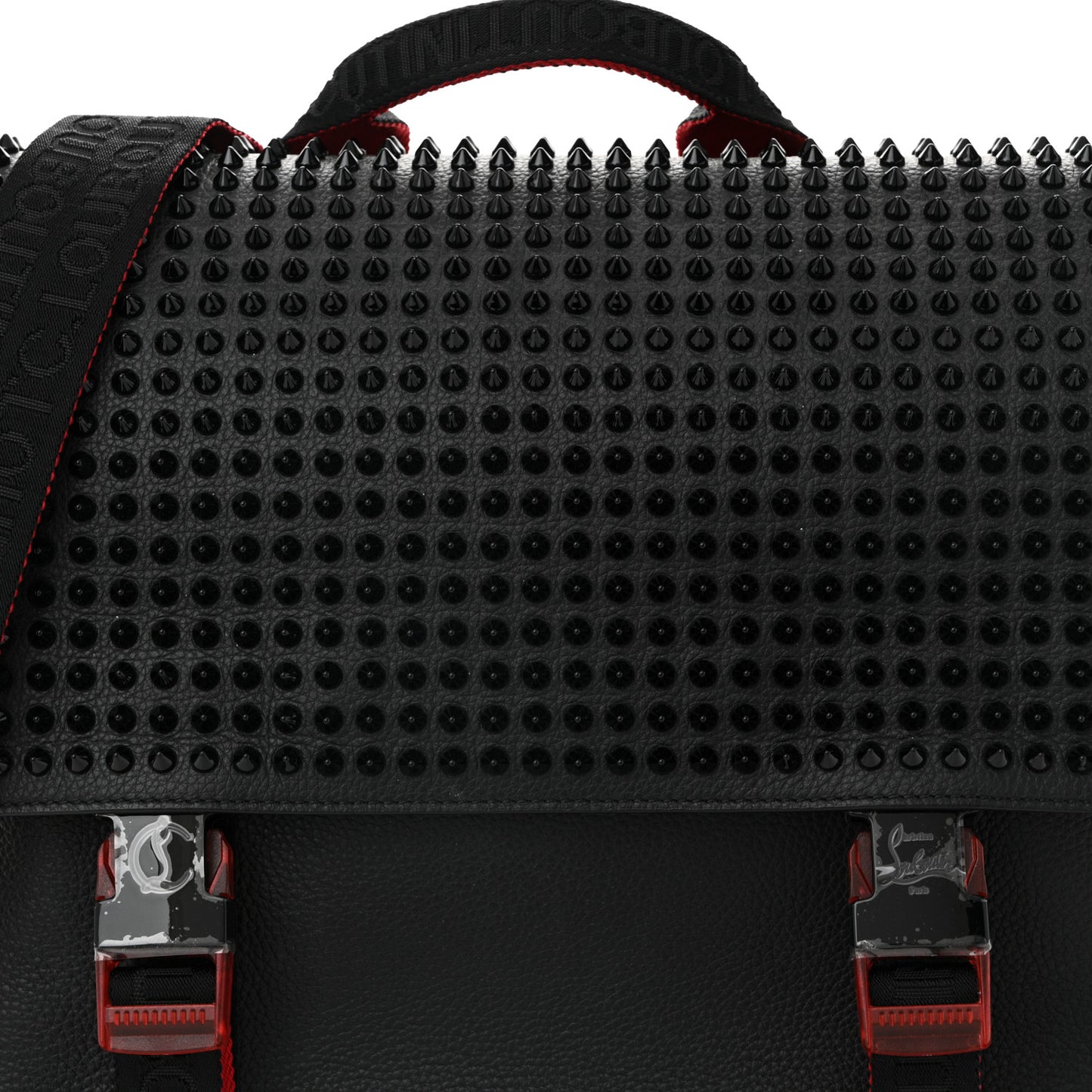 Calfskin Spikes Loubiclic Messenger Black