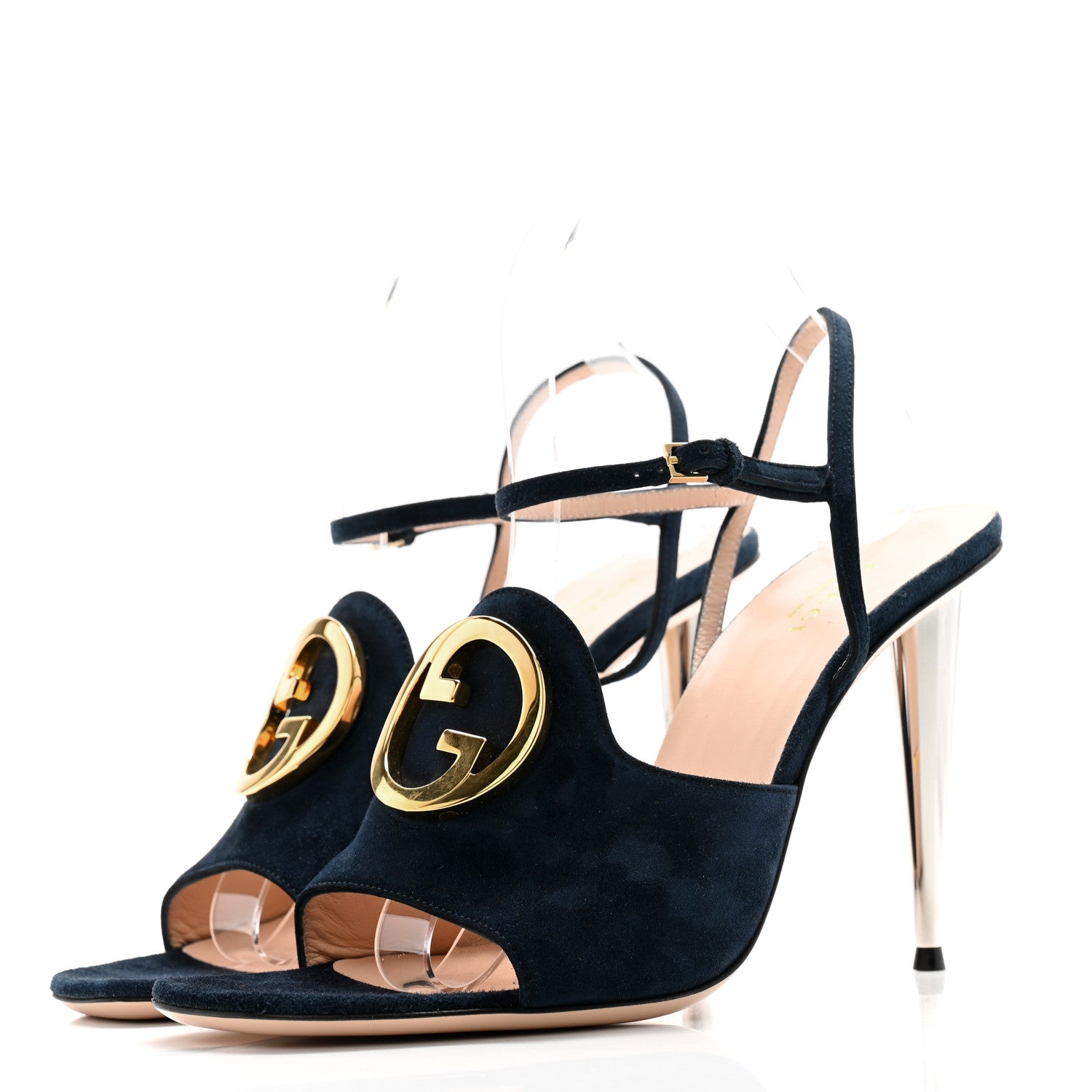Gucci Suede Blondie 100mm Slingback Sandals 39 Navy 3 of 11