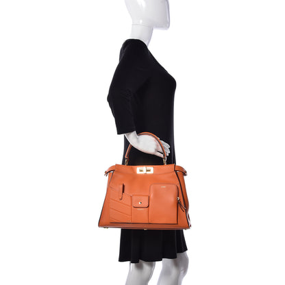 Fendi Vitello Seta Shiny Nappa Medium 3 Pocket Peekaboo Iconic Satchel Papaya 3 of 9