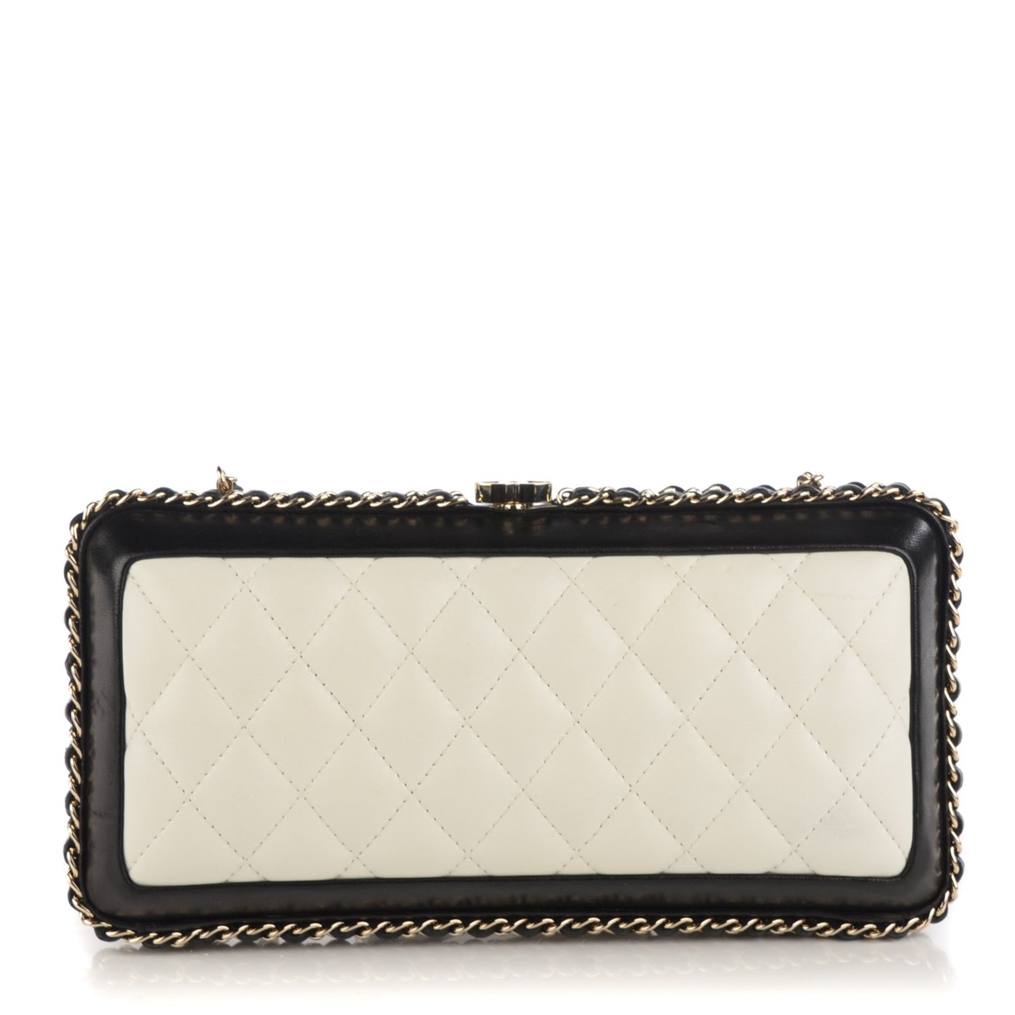 Lambskin Quilted Chain Around Clutch Black White