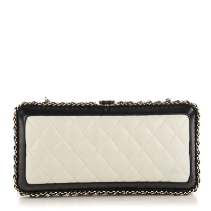 Chanel Lambskin Quilted Chain Around Clutch Black White 1 of 9