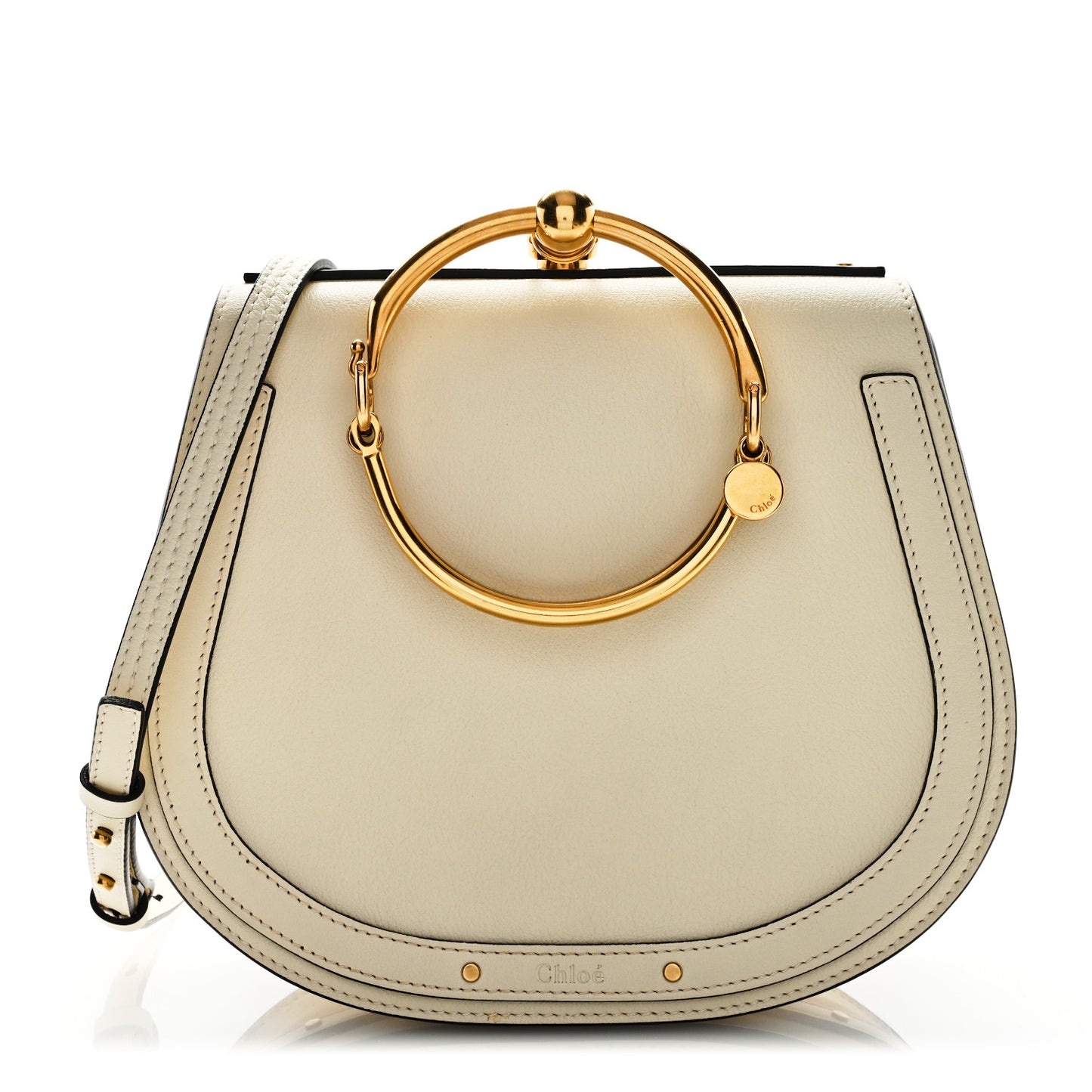Calfskin Suede Medium Nile Bracelet Bag Off White