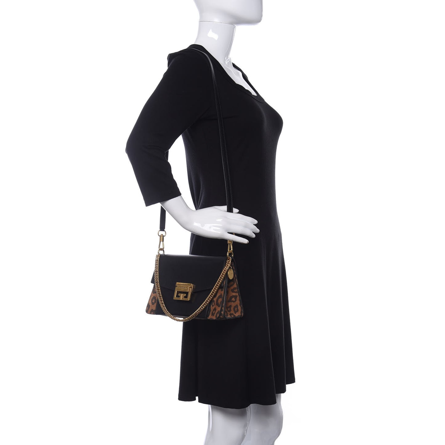 Calfskin Suede Leopard Print Small GV3 Shoulder Bag Black Chestnut
