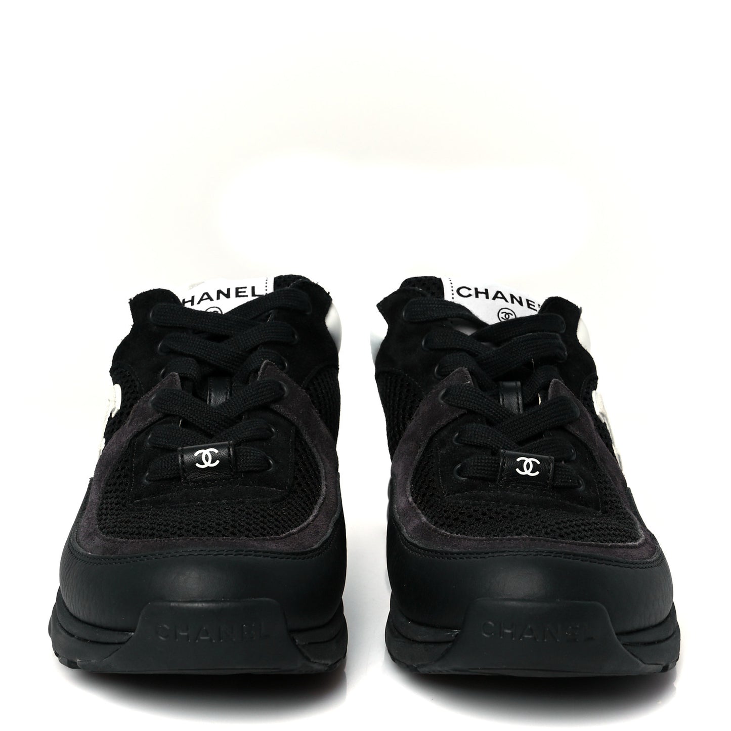 Mesh Suede Grained Calfskin Womens CC Sneakers 37 Black White