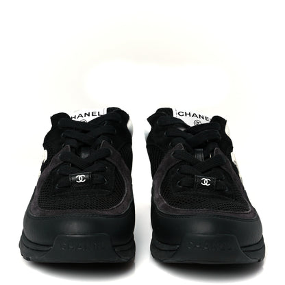 Chanel Mesh Suede Grained Calfskin Womens CC Sneakers 37 Black White 3 of 10