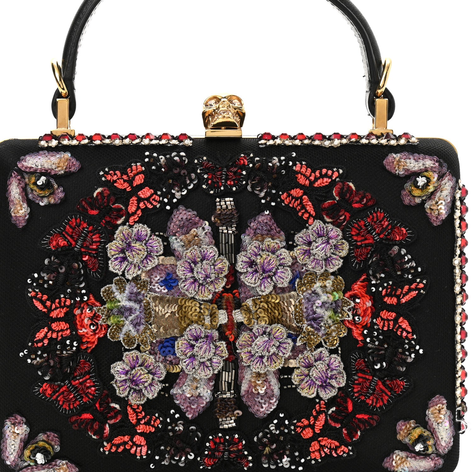 Alexander McQueen Satin Crystal Embellished Top Handle Box Clutch Black 8 of 10