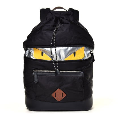 Fendi Nylon Cuoio Romano Monster Eyes Expandable Drawstring Backpack Black Argento Sunflower 1 of 4