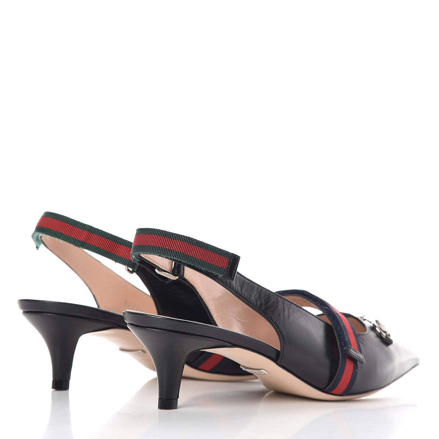 Malaga Kid Web Horsebit Low Heel Slingback Pumps 38 Black