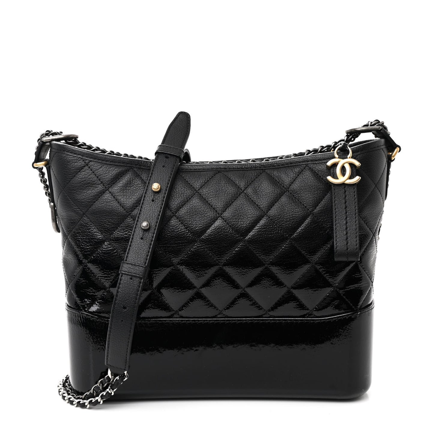 Aged Calfskin Quilted Medium Gabrielle Hobo Black