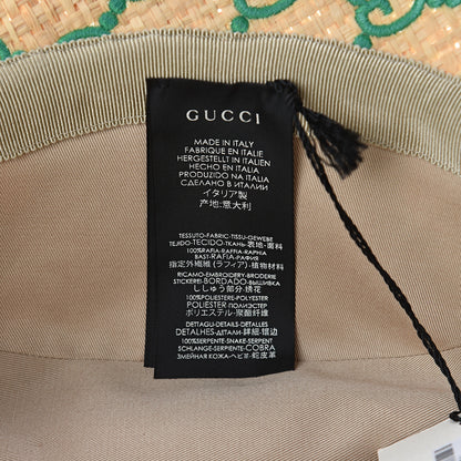 Gucci Raffia Elaphe GG Monogram Embroidered Wide Brim Hat Ivory Dark Green 5 of 6