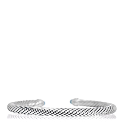 David Yurman Sterling Silver Diamond Blue Topaz 5mm Cable Classics Bracelet 3 of 4