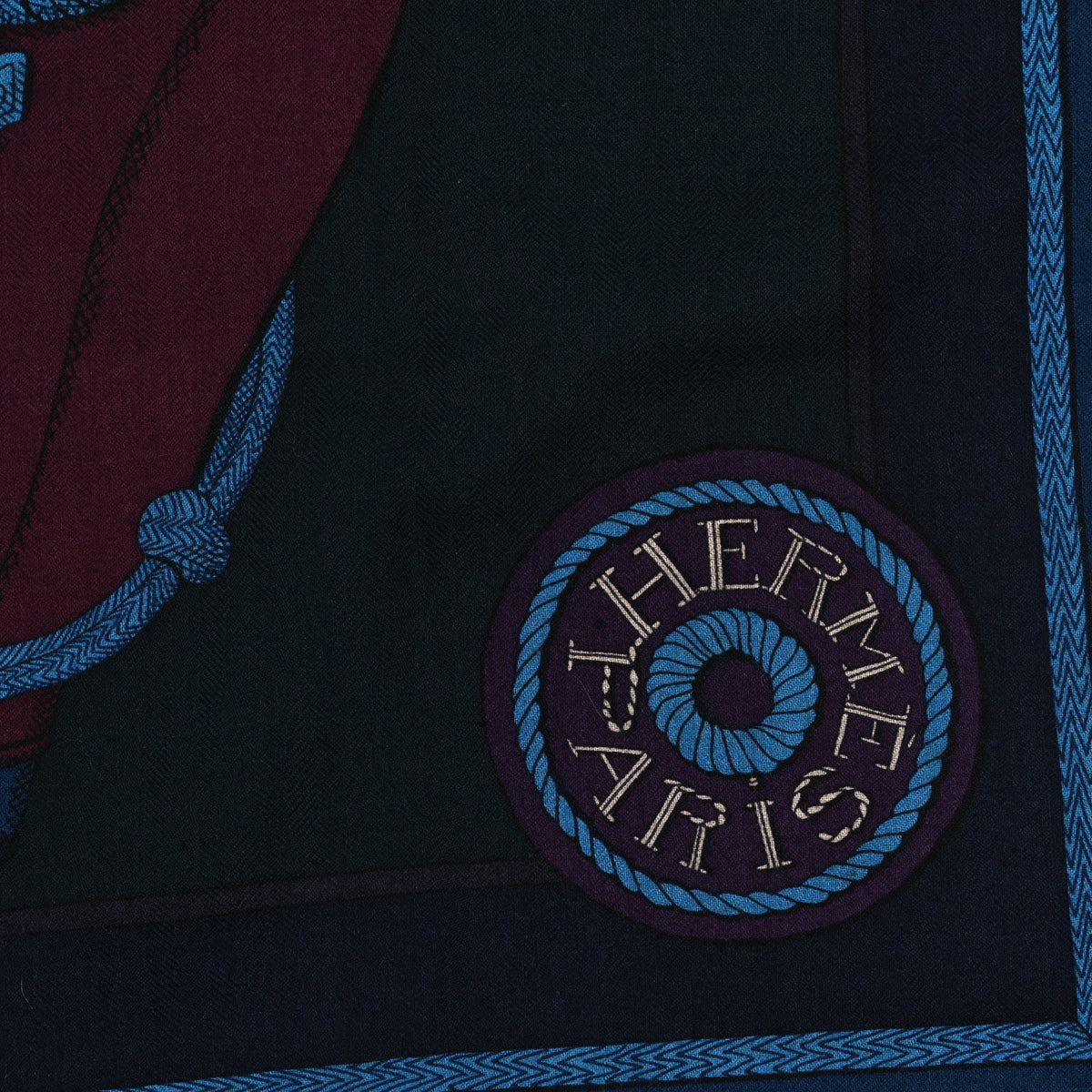 Cashmere Silk Zouaves Et Dragons Shawl 140 Marine Bordeaux Cobalt