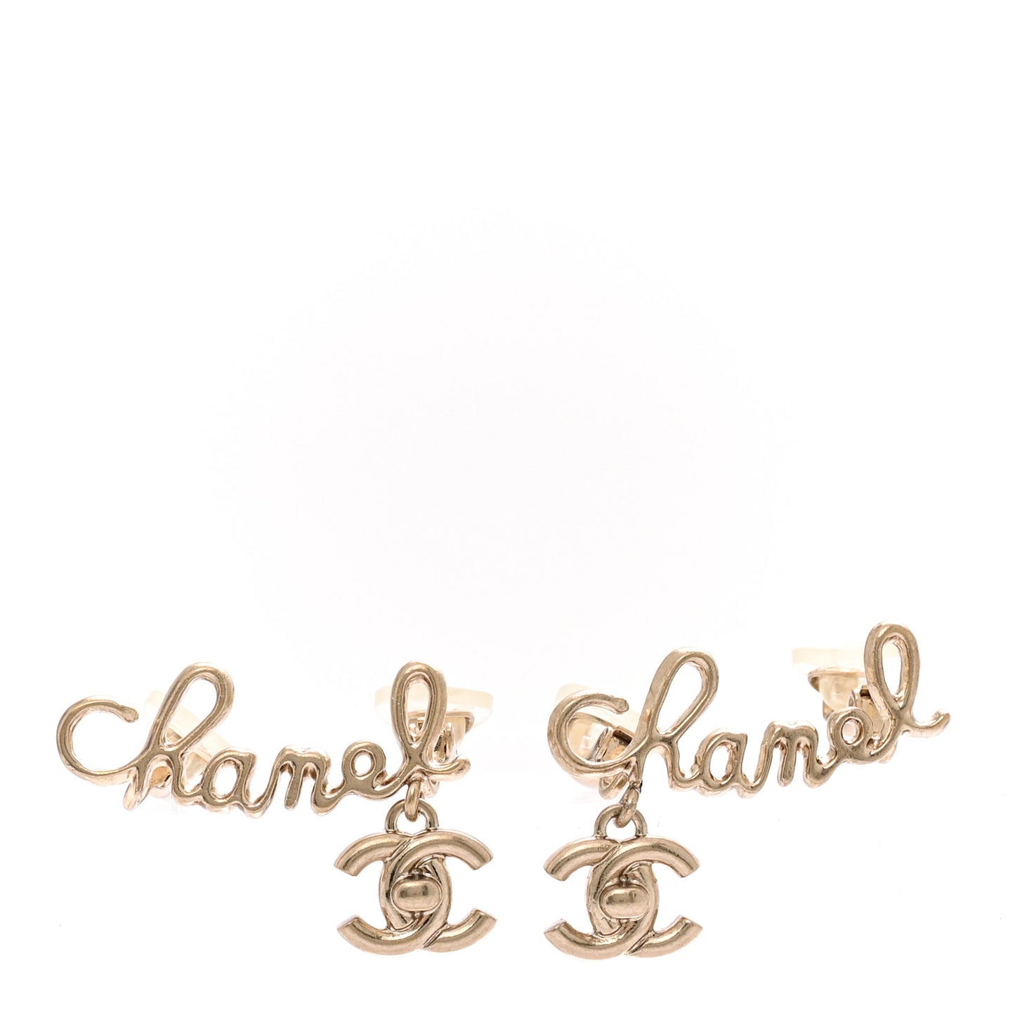Metal CC Turnlock Climber Clip On Earrings Gold