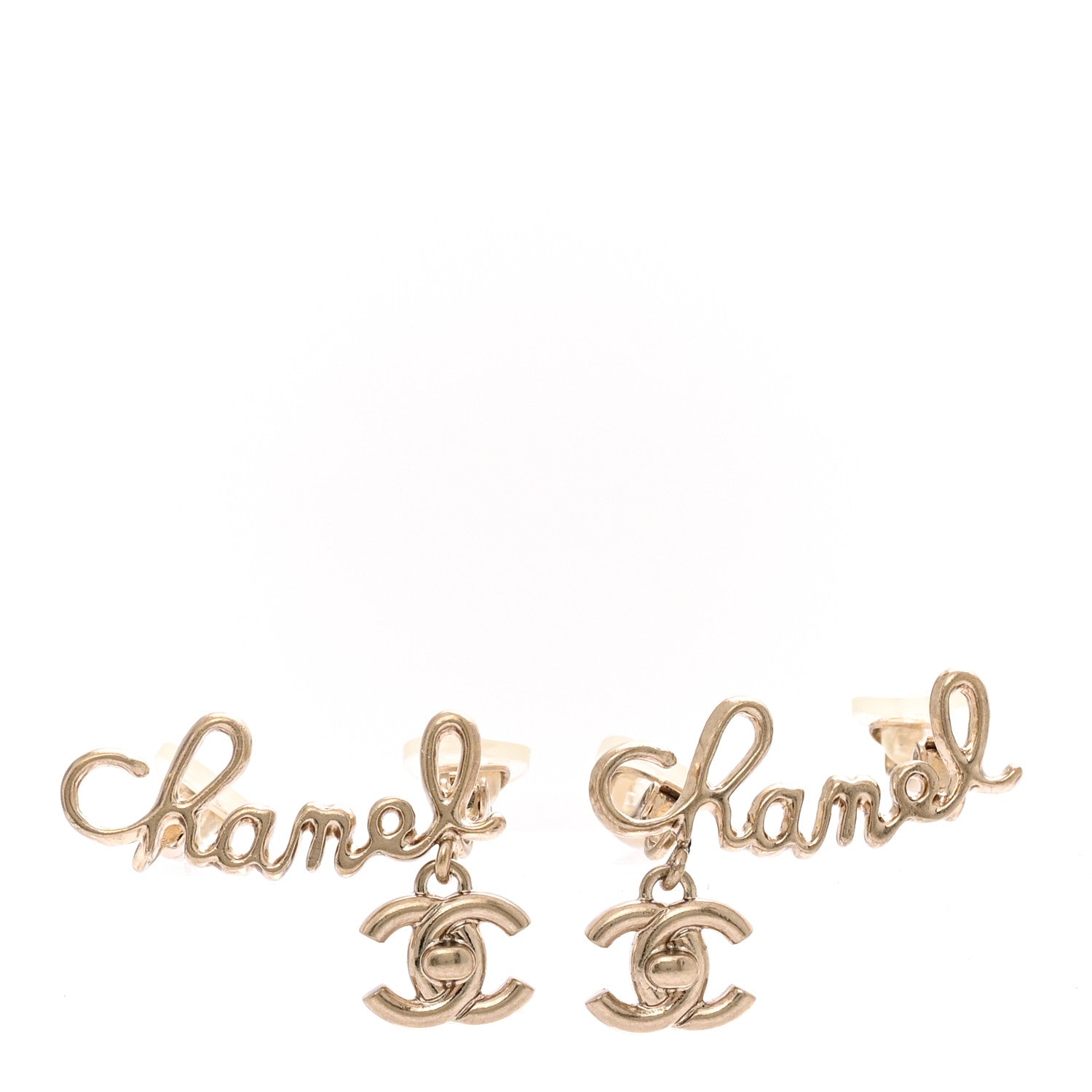 Chanel Metal CC Turnlock Climber Clip On Earrings Gold 1 of 4