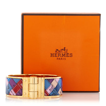Hermes Enamel Printed Wide Bolduc Au Carre Hinged Bracelet S 6 of 6