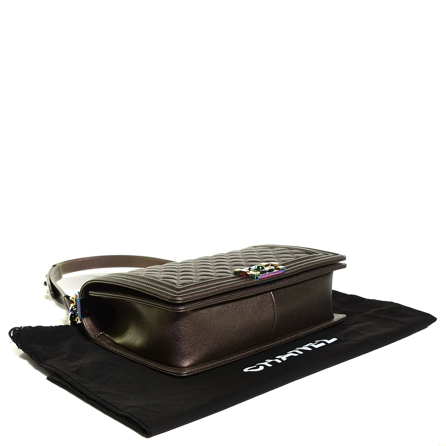 Iridescent Goatskin Quilted Large Boy Flap Bronze