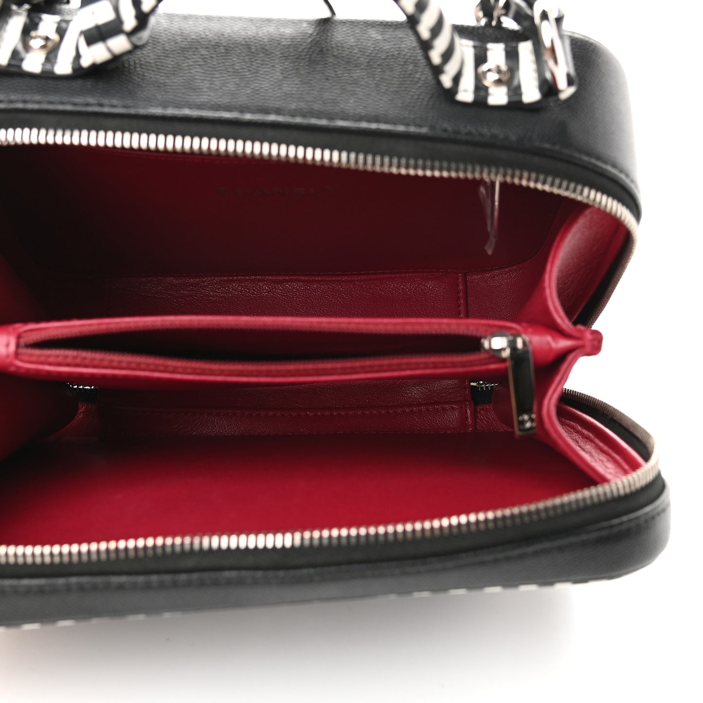 Caviar Quilted Striped Medium CC Filigree Vanity Case Black White