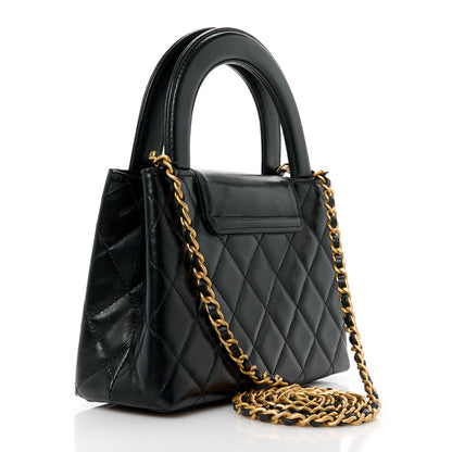 Chanel Shiny Aged Calfskin Quilted Nano Kelly Shopper Black 3 of 12