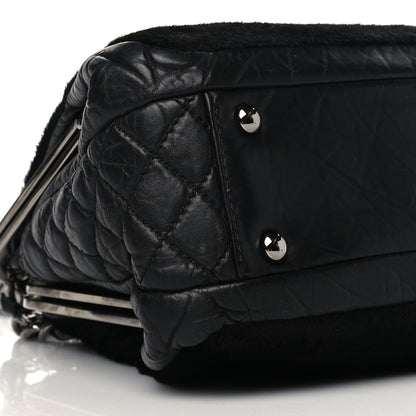 Chanel Pony Hair Lambskin Quilted Kiss Lock Frame Bag Black 6 of 9