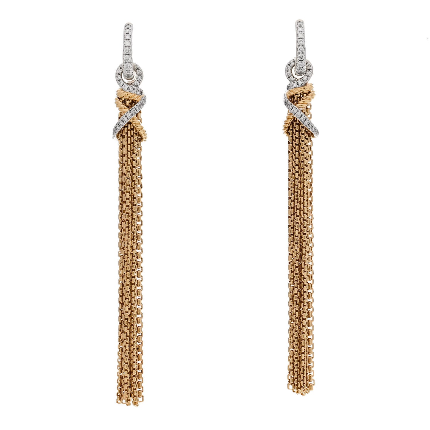 18K Yellow Gold Diamond Helena Chain Tassel Earrings