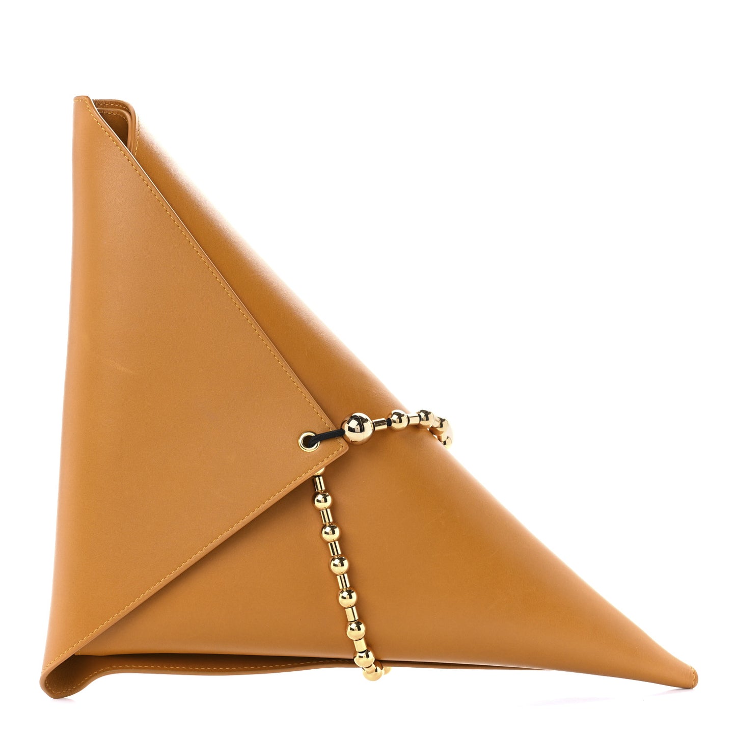 Calfskin Ball Chain Triangle Pouch Brown