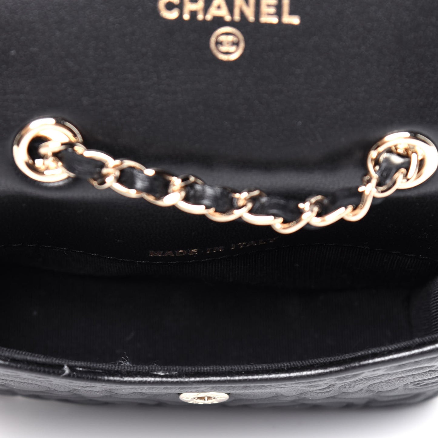 Lambskin Camellia Embossed Chain Belt Bag Black