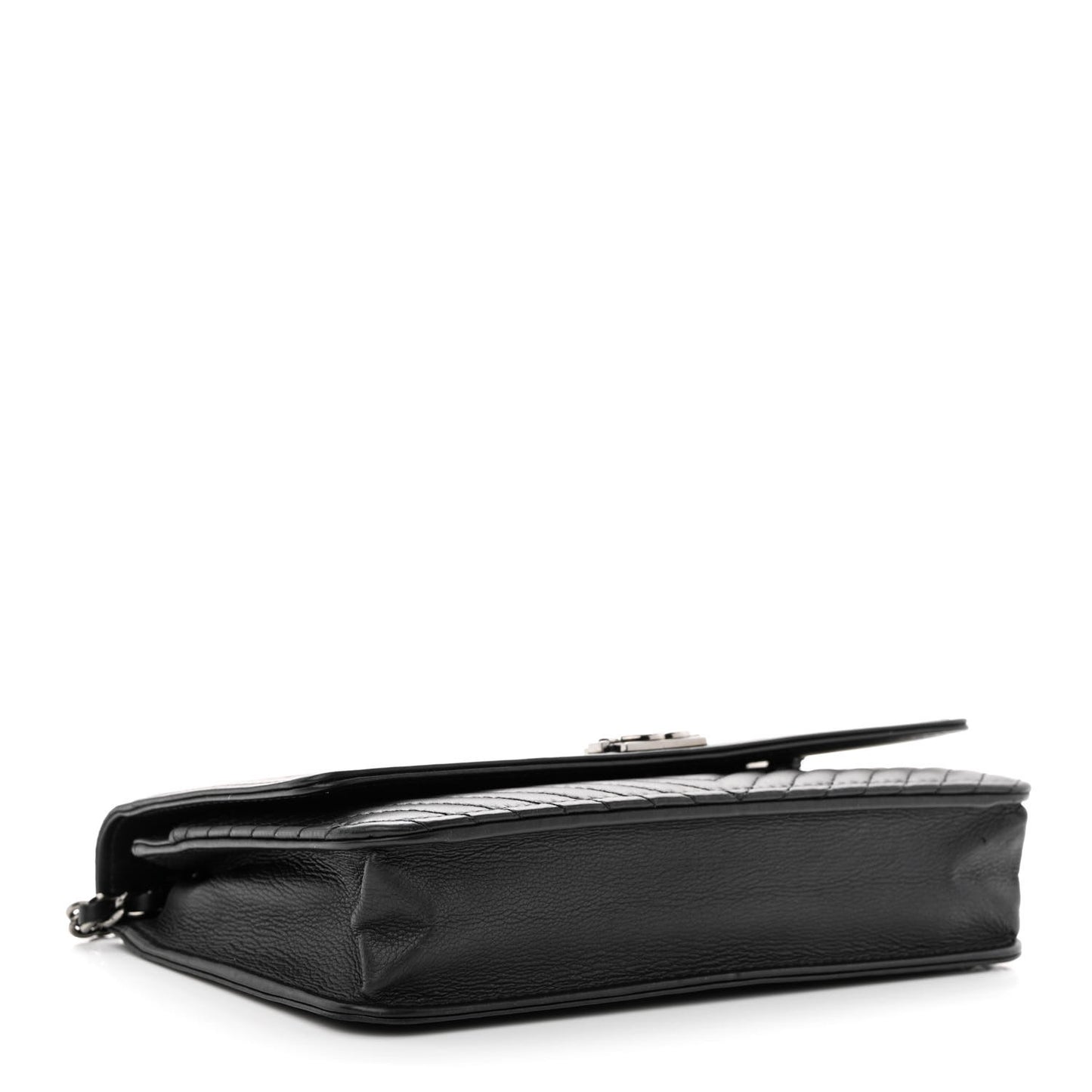 Calfskin Chevron Quilted Boy Wallet On Chain WOC Black