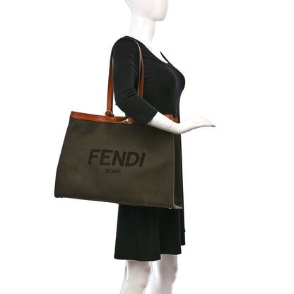 Fendi Canvas Vitello King Logo Embroidered Large Peekaboo X-Tote Amazzonia Cuoio 2 of 7