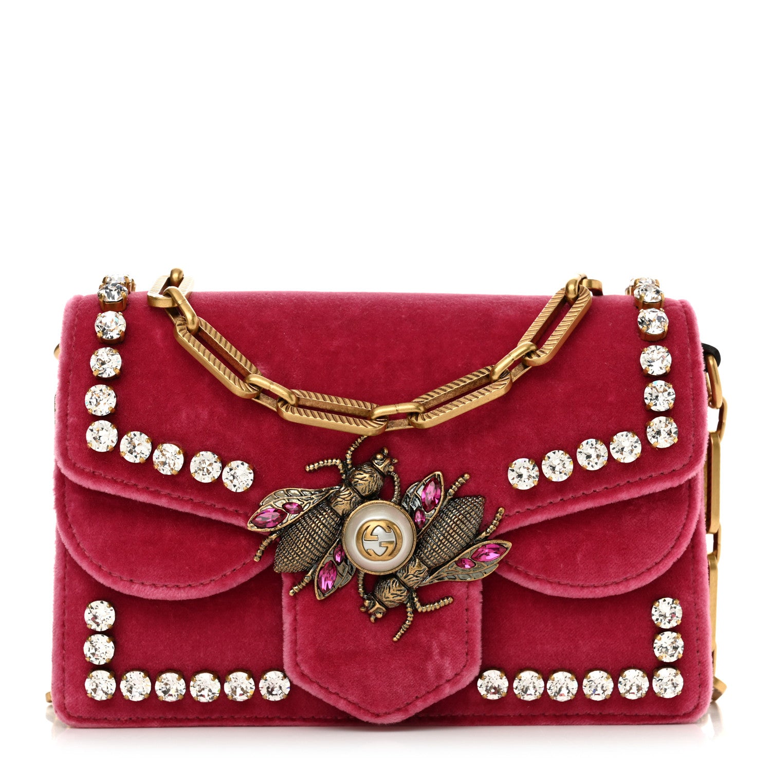Gucci Velvet Crystal Mini Bee Broadway Shoulder Bag Light Raspberry Rose 1 of 13