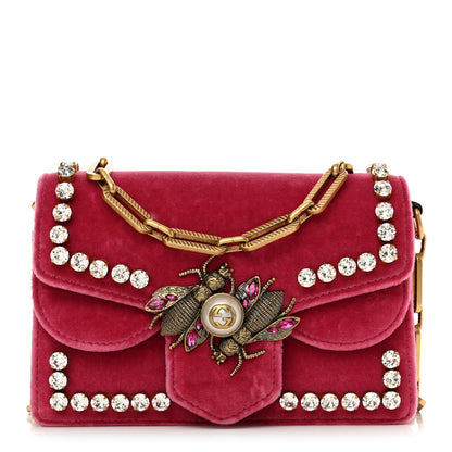 Gucci Velvet Crystal Mini Bee Broadway Shoulder Bag Light Raspberry Rose 1 of 13