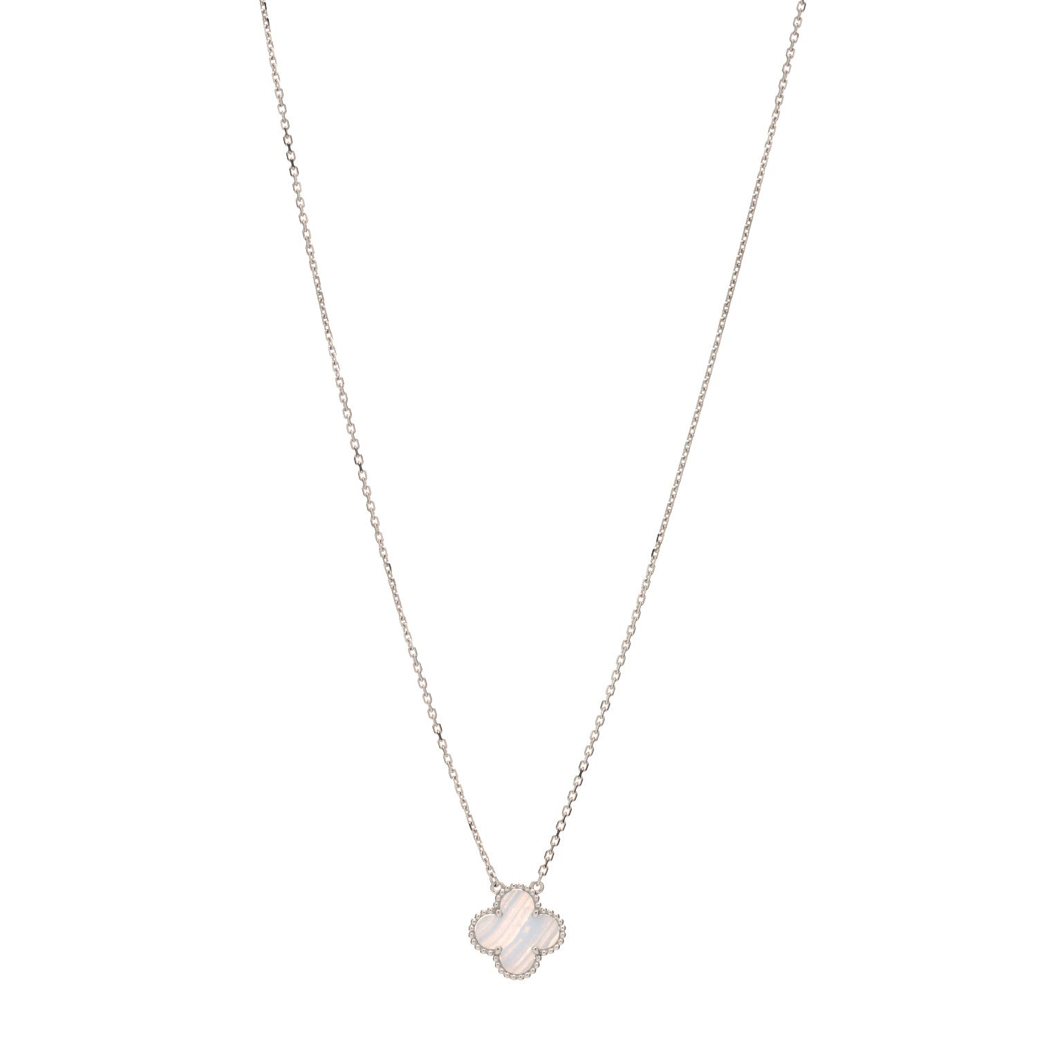 Van Cleef & Arpels 18K White Gold Chalcedony Vintage Alhambra Pendant Necklace 1 of 6