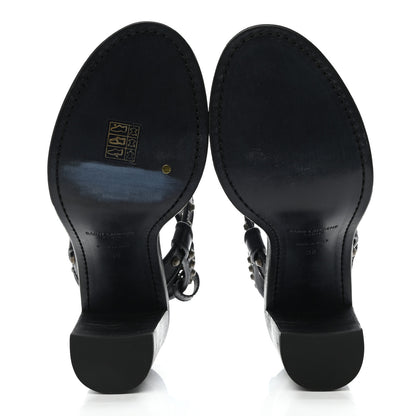 Saint Laurent Calfskin Studded Sandal Pumps 38 Black 5 of 9