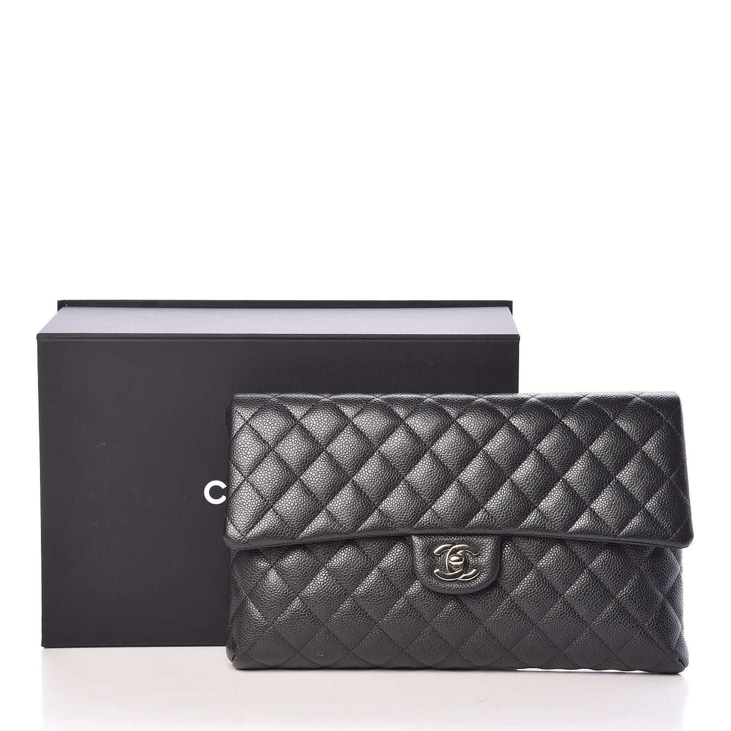 Caviar Quilted Clutch Dark Grey
