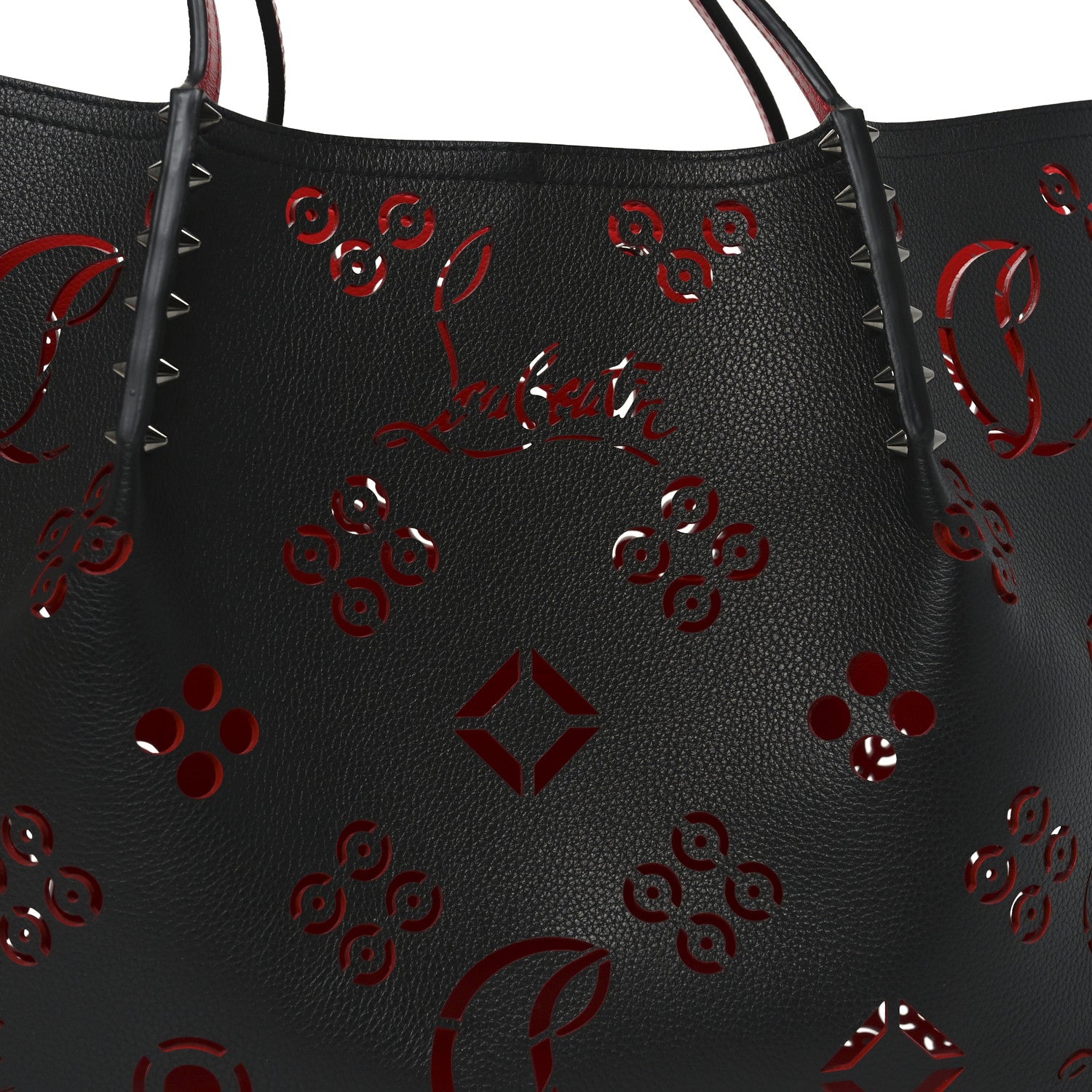 Christian Louboutin Calfskin Loubinthesky Large Perforated Cabarock Spikes Tote Black 7 of 9