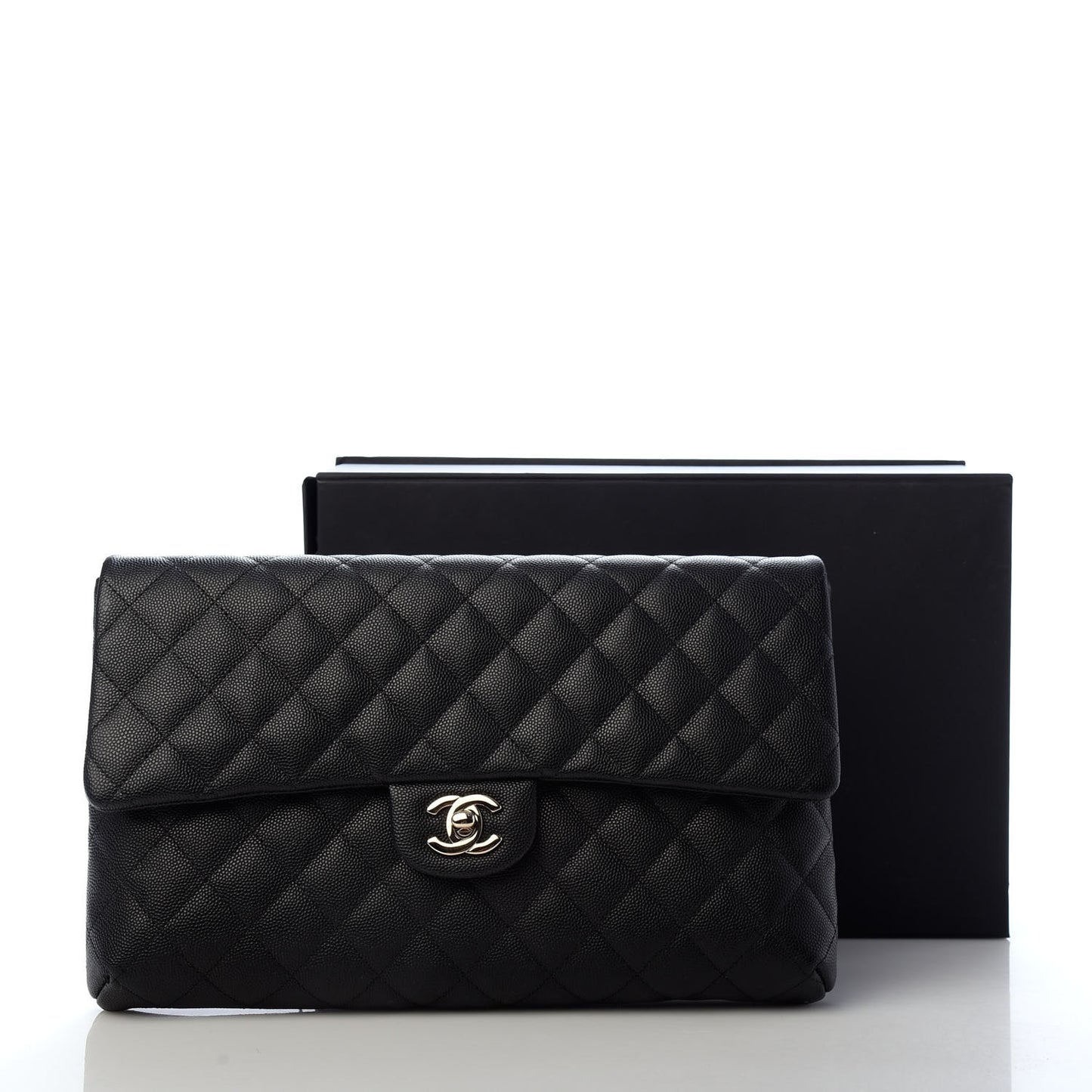 Caviar Quilted Flap Clutch Black