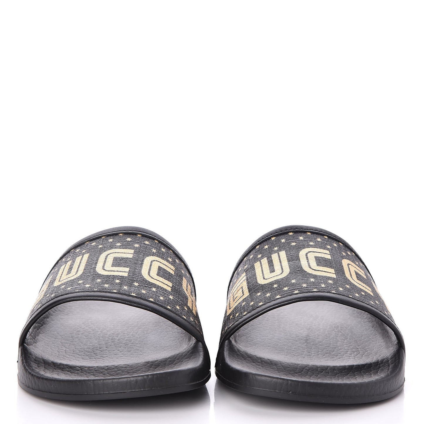 X SEGA Supreme Canvas GUCCY Stars Womens Slide Sandals 37 Black Gold