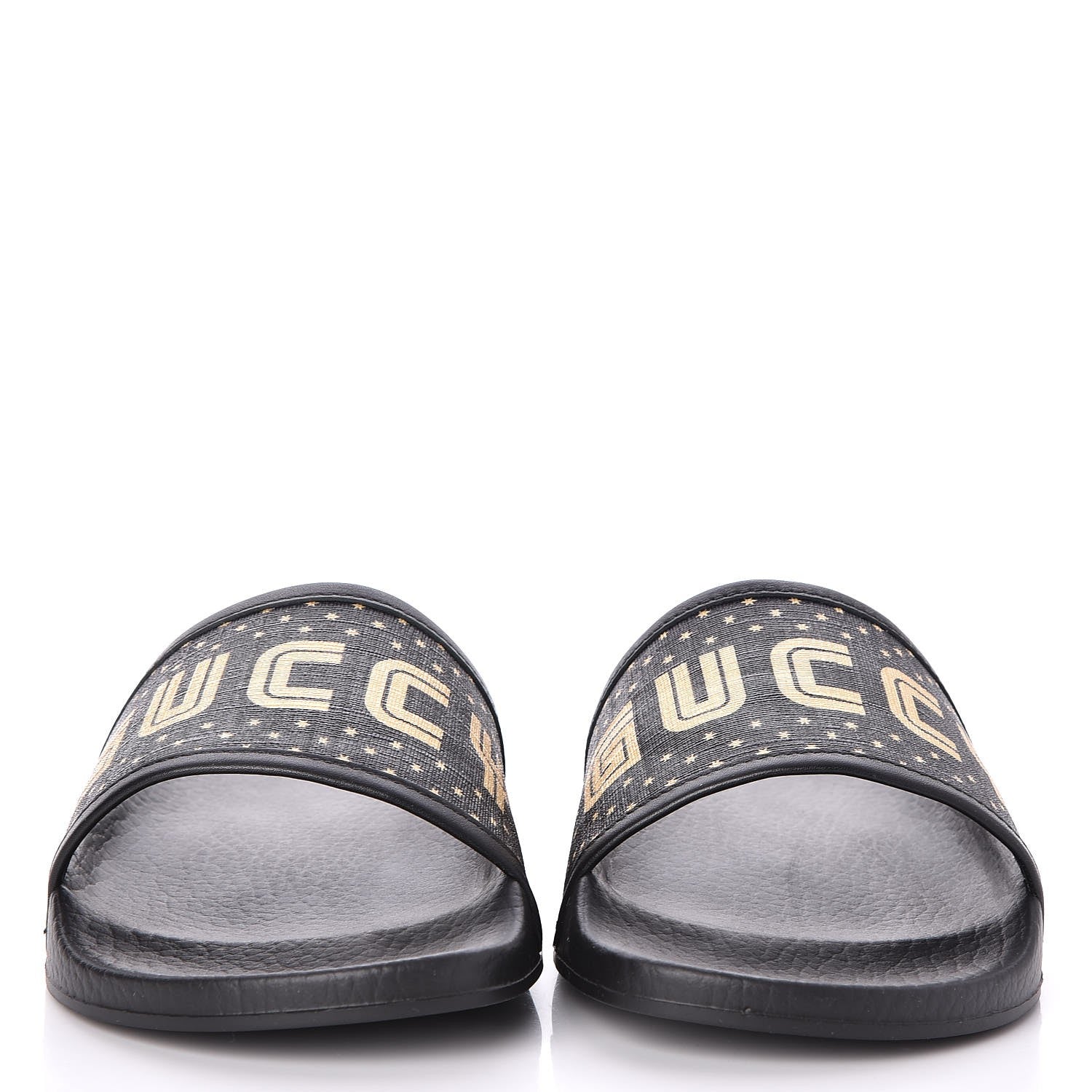 Gucci X SEGA Supreme Canvas GUCCY Stars Womens Slide Sandals 37 Black Gold 2 of 9