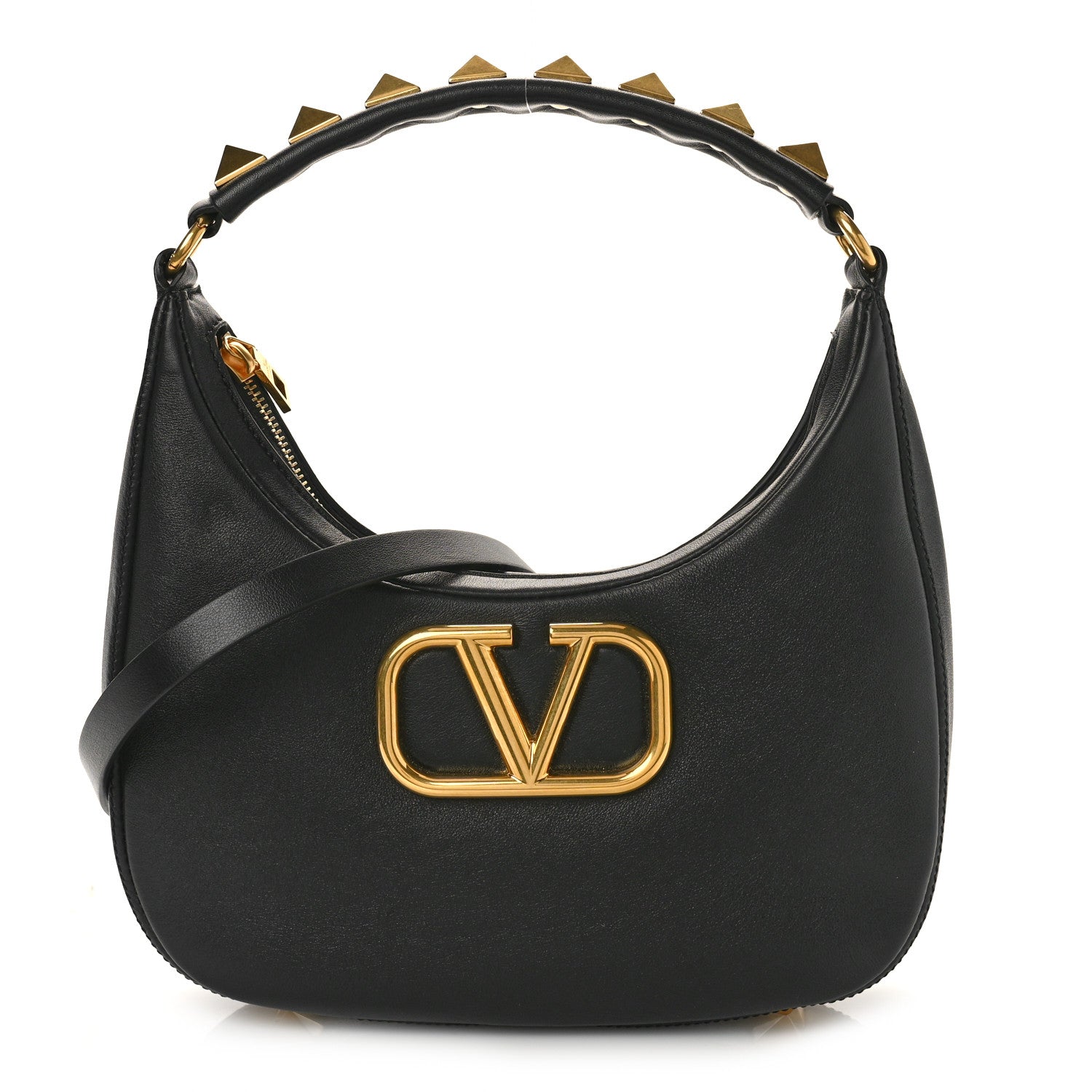 Valentino Garavani Calfskin Stud Sign Zip Hobo Black 1 of 8