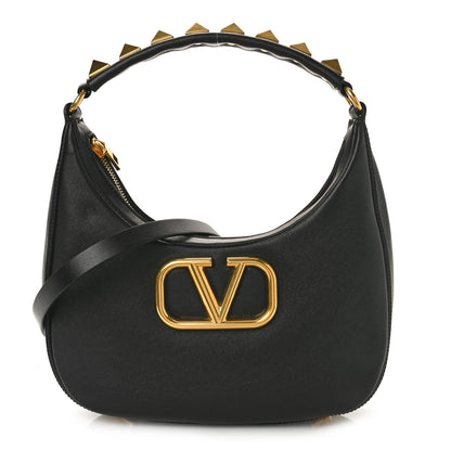 Valentino Garavani Calfskin Stud Sign Zip Hobo Black 1 of 8