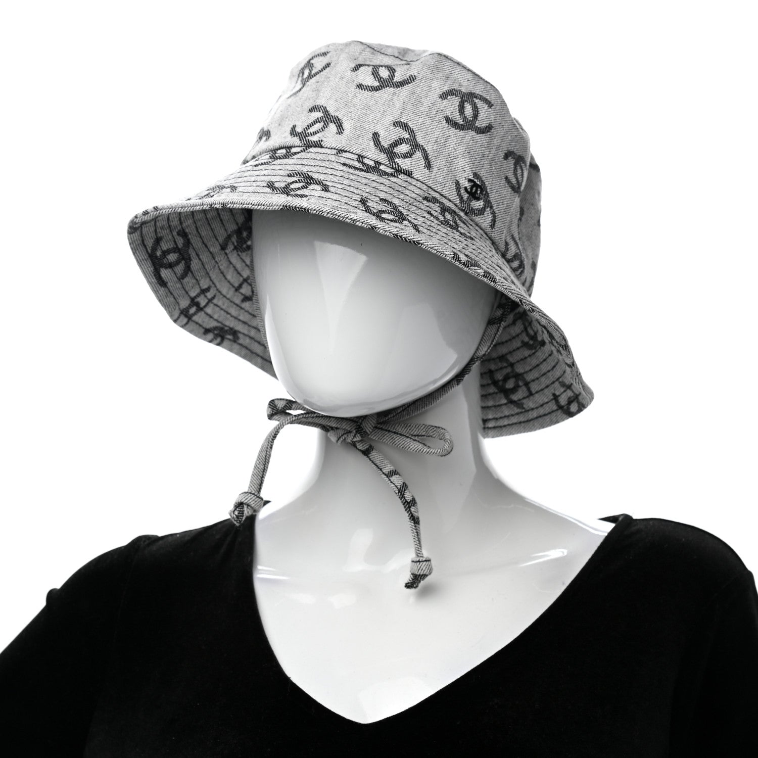 Chanel Denim CC Bucket Hat M White Black 2 of 8