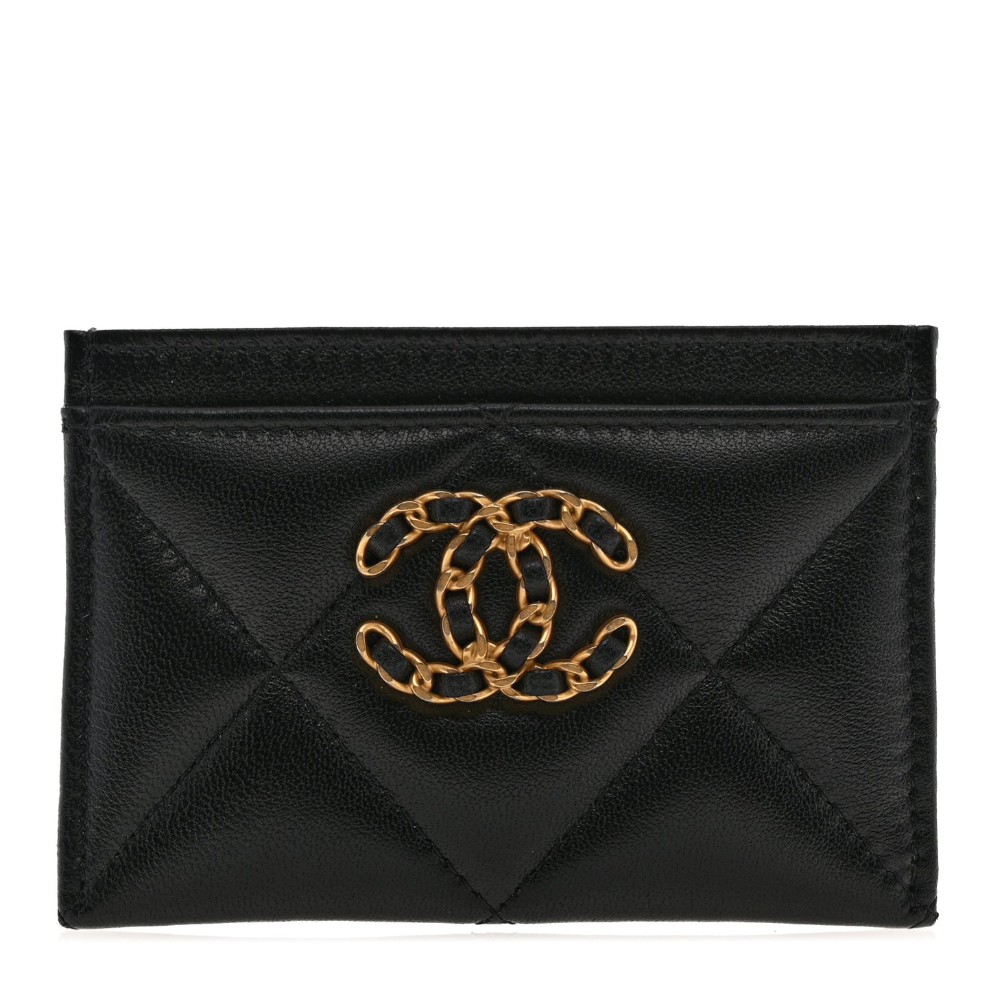 Lambskin Quilted Chanel 19 Card Holder Black