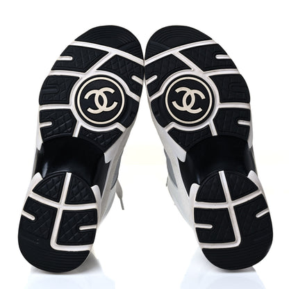 Chanel Suede Calfskin Womens CC Sneakers 37 White Silver Blue 8 of 8