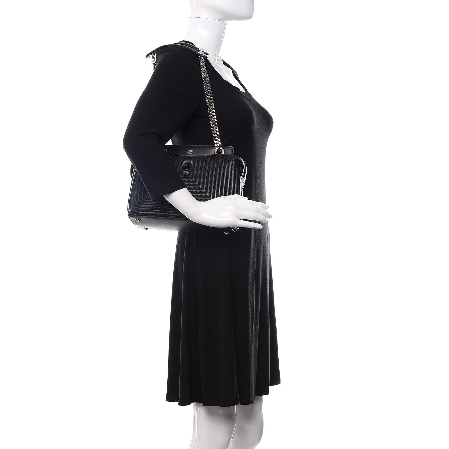 Fendi Shiny Nappa Trapuntata Small DotCom Click Chain Satchel Black 3 of 15